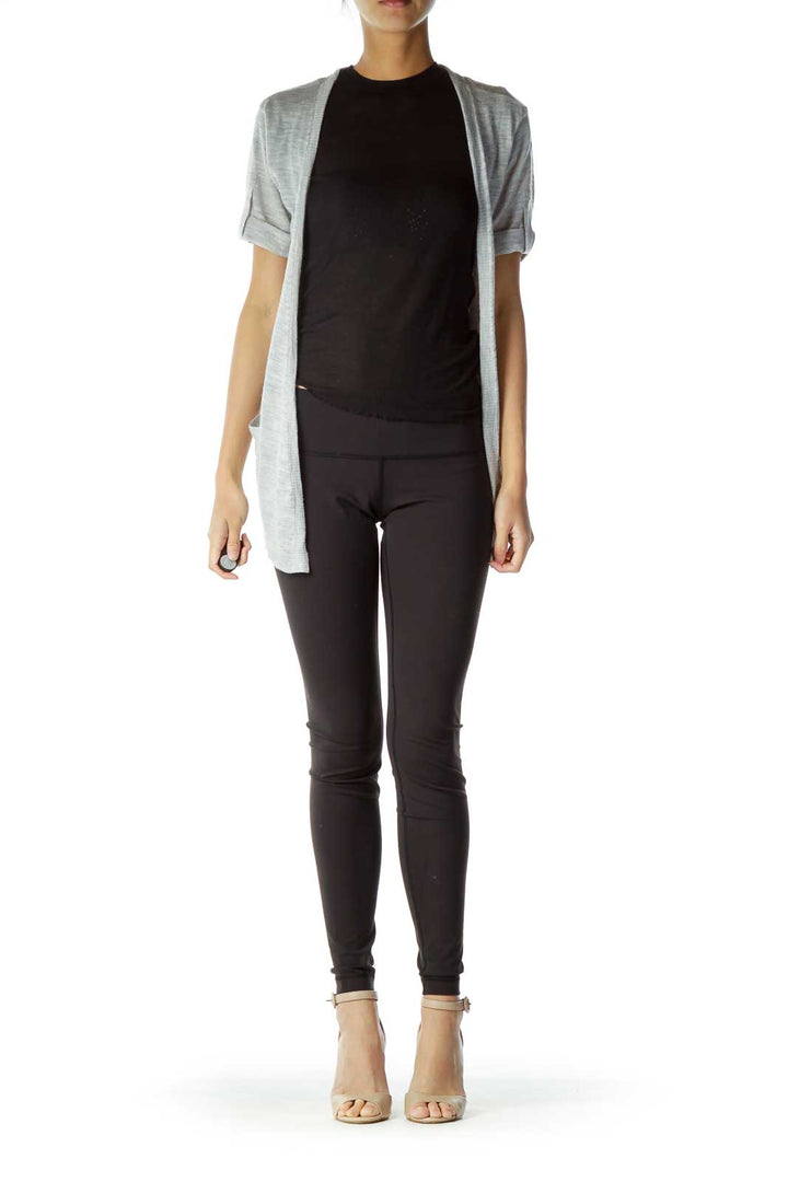 Gray Short-Sleeve Pocketed Wool Cardigan