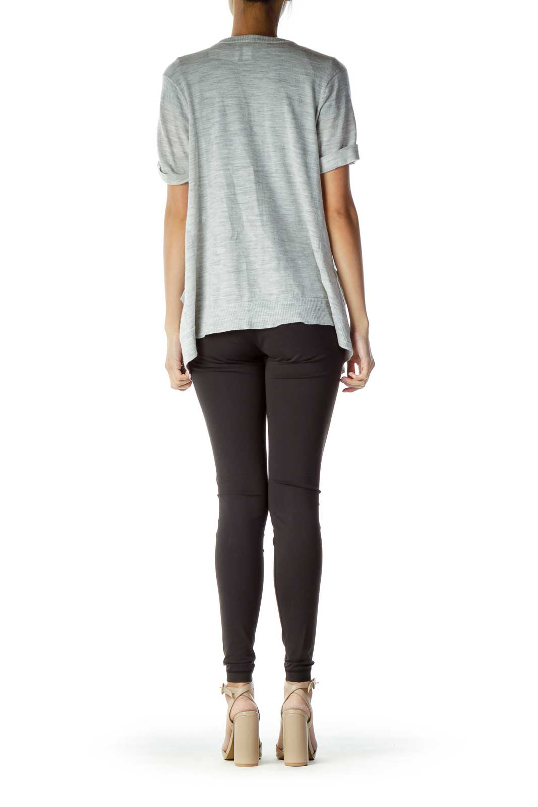 Gray Short-Sleeve Pocketed Wool Cardigan