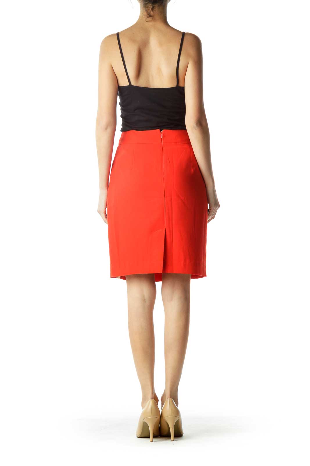 Red Pencil Skirt with Stripe