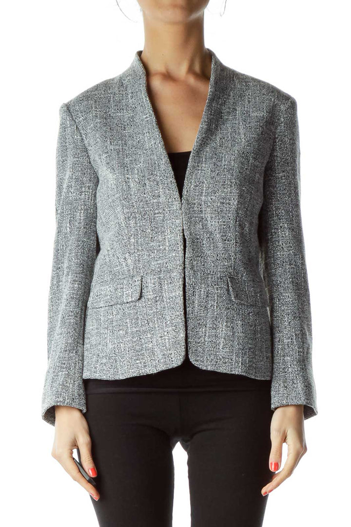 White Black Mottled Tweed Blazer