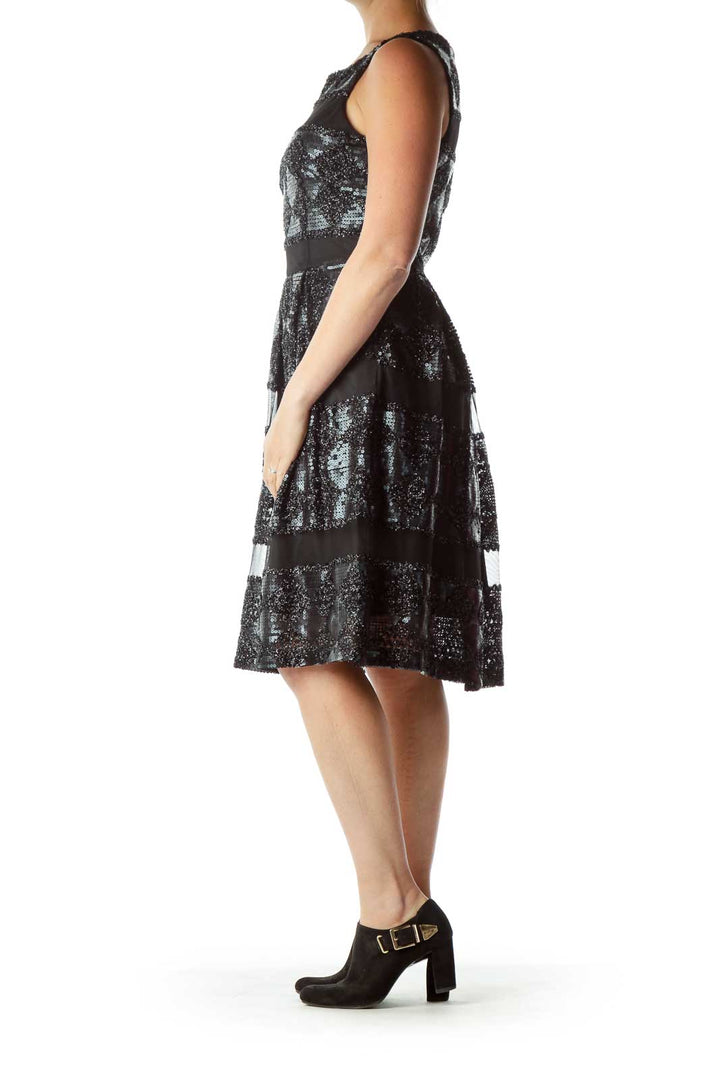 Black Sequin Pleated Dress