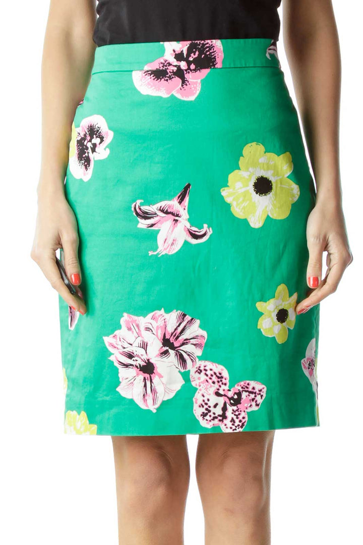 Green Floral Pencil Skirt
