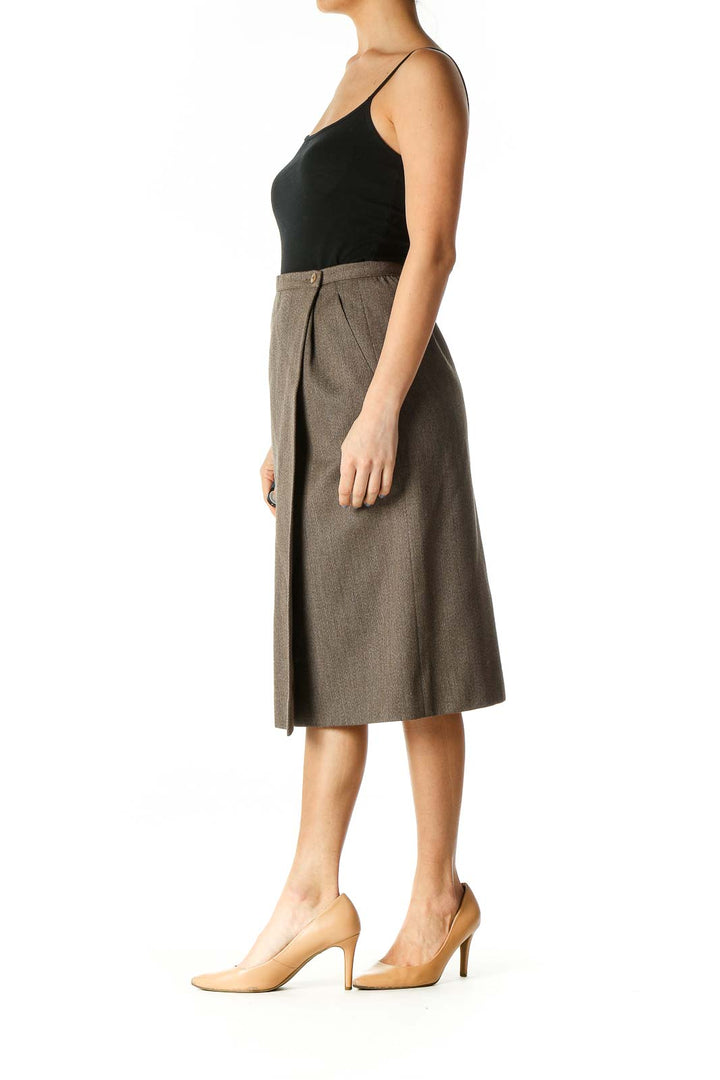 Brown Wool Pencil Skirt