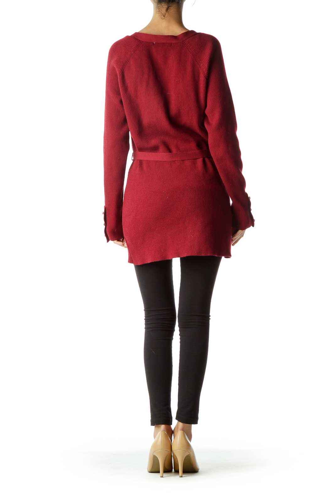Red Ribbed Knit Cardigan