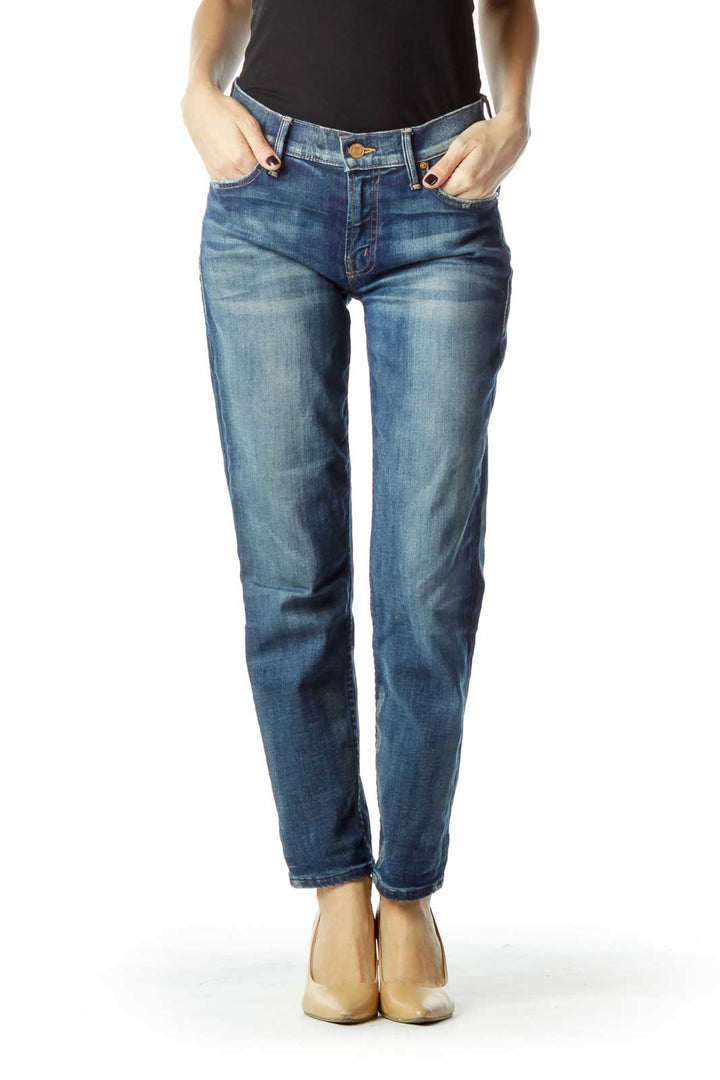 Straight Leg Jean with Distressed Pockets