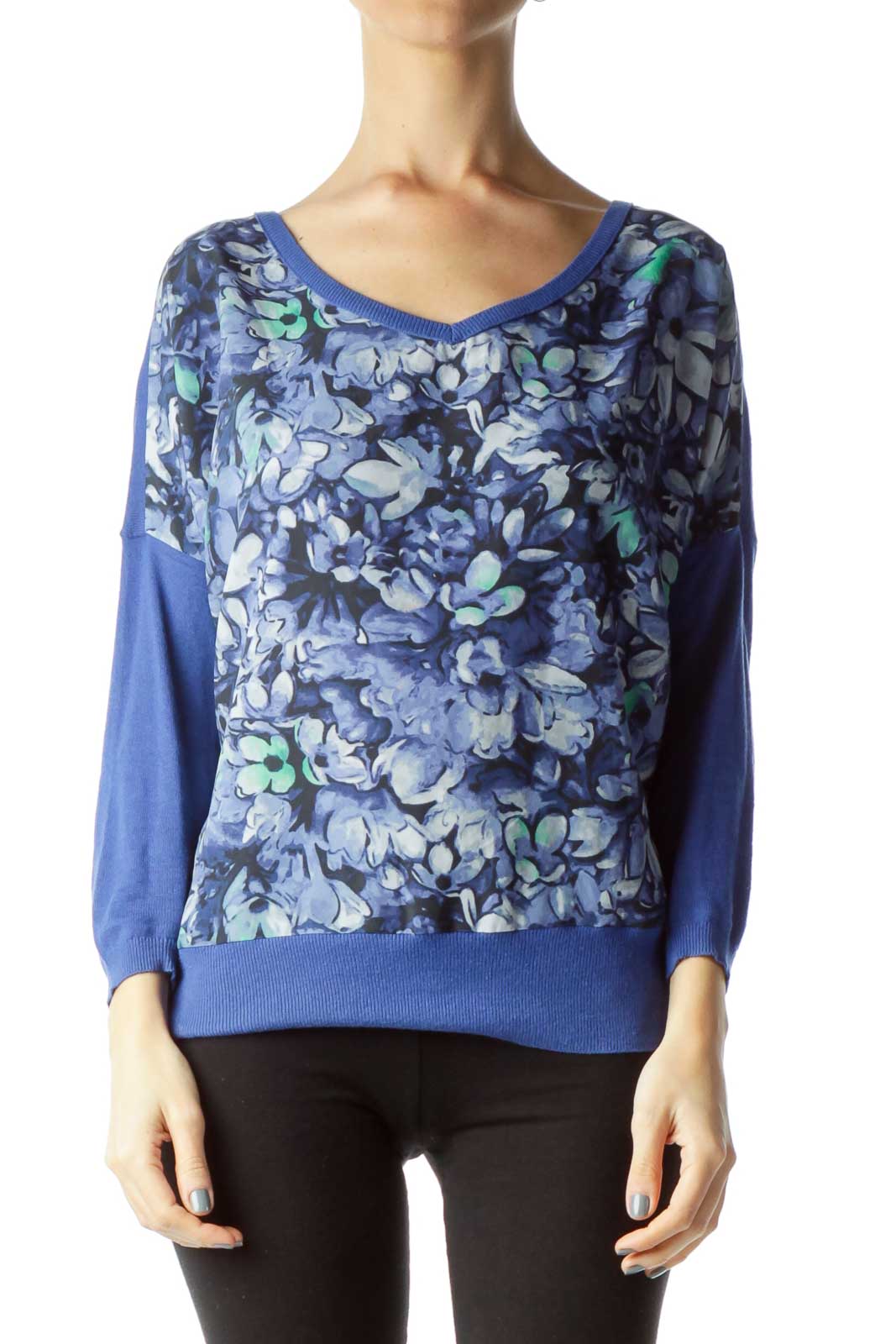 Blue Flower Print Sweater