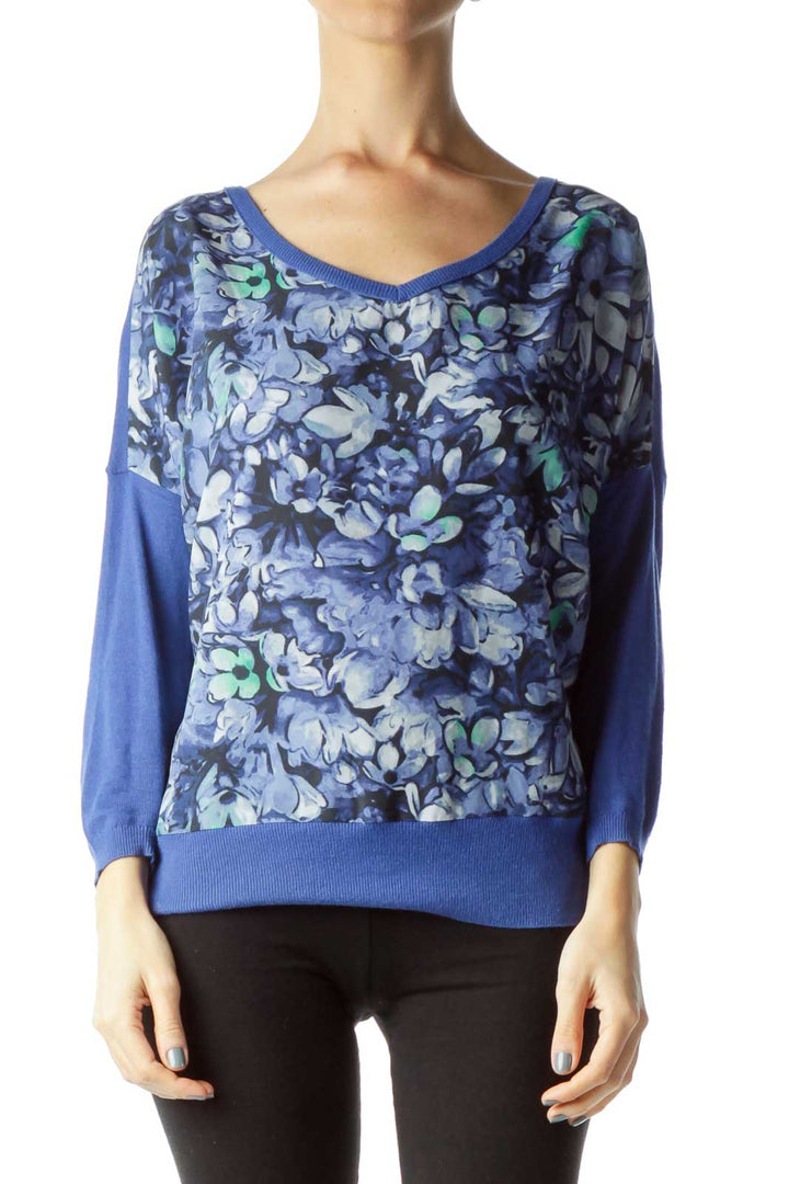 Blue Flower Print Sweater