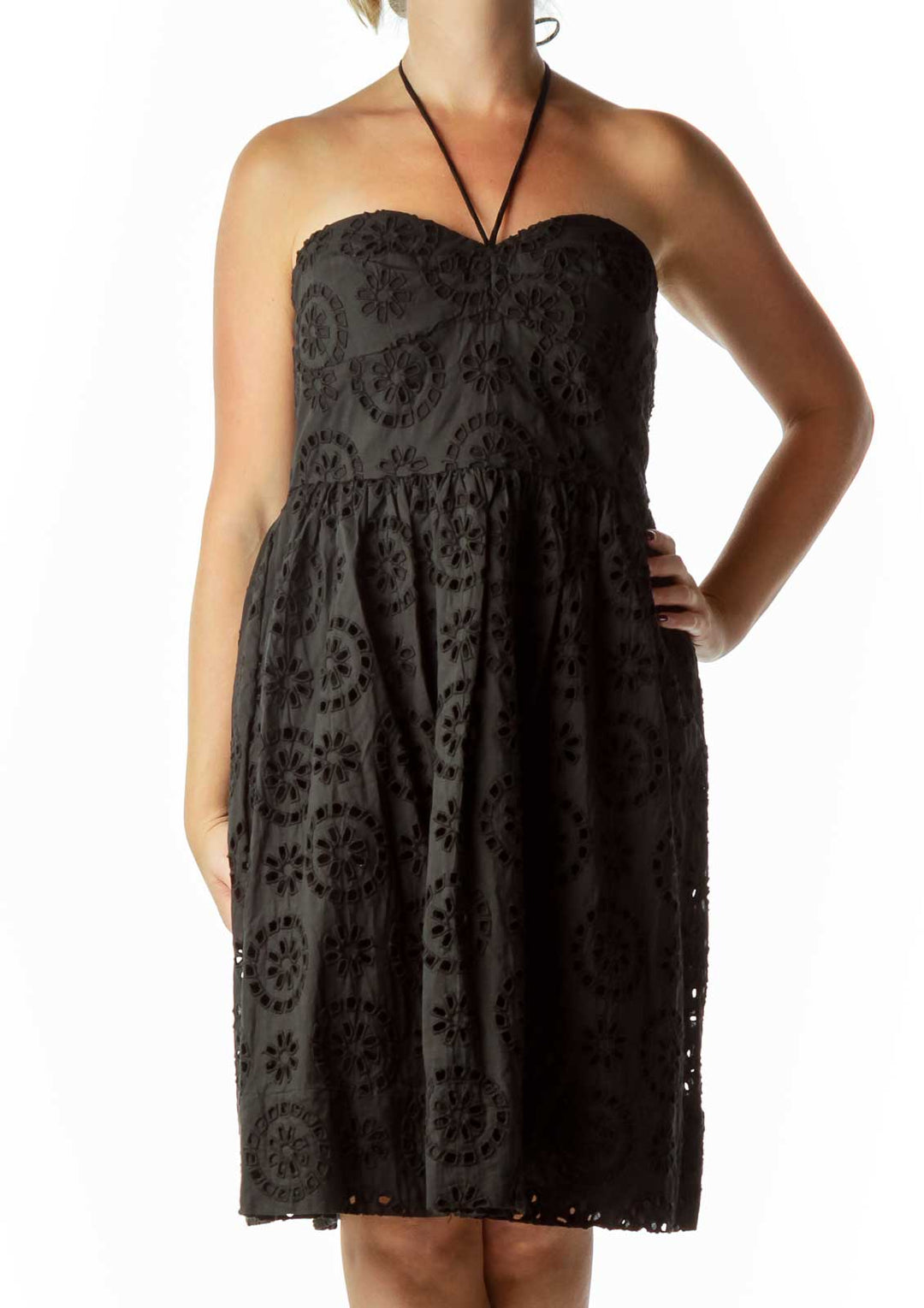 Black Eyelet Strapless Dress