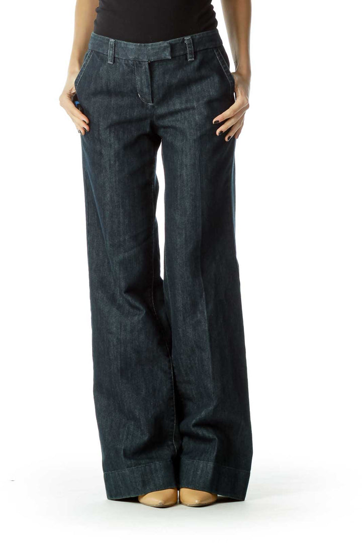 Navy Wide-Leg Denim Jeans