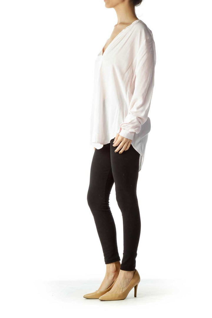 Pink V-Neck Long Sleeve Blouse