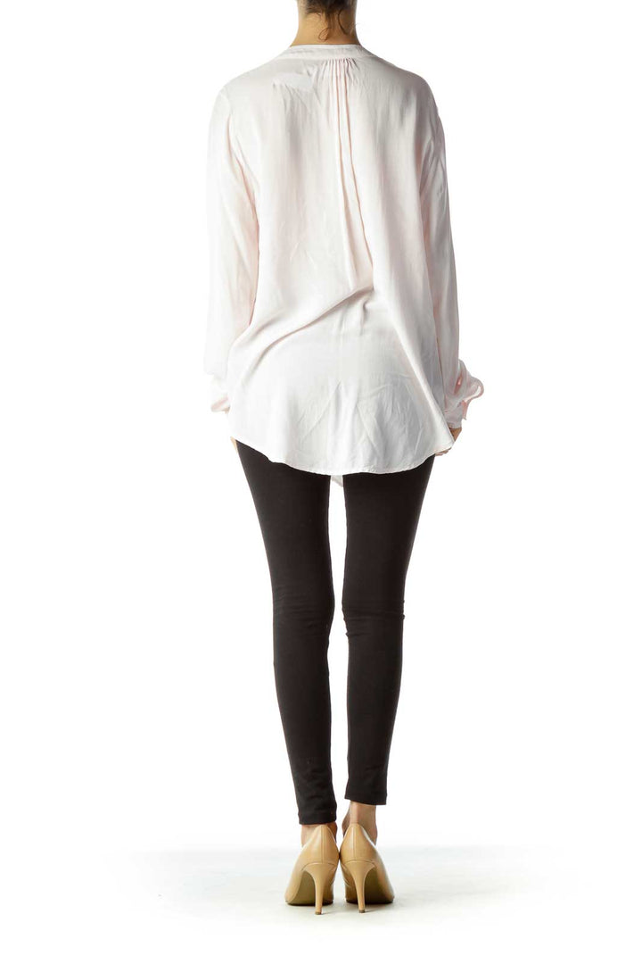 Pink V-Neck Long Sleeve Blouse