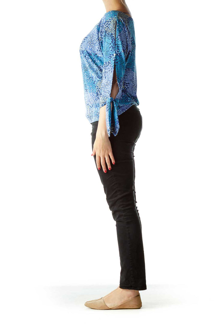 Blue Yellow Printed Boat Neck Blouse