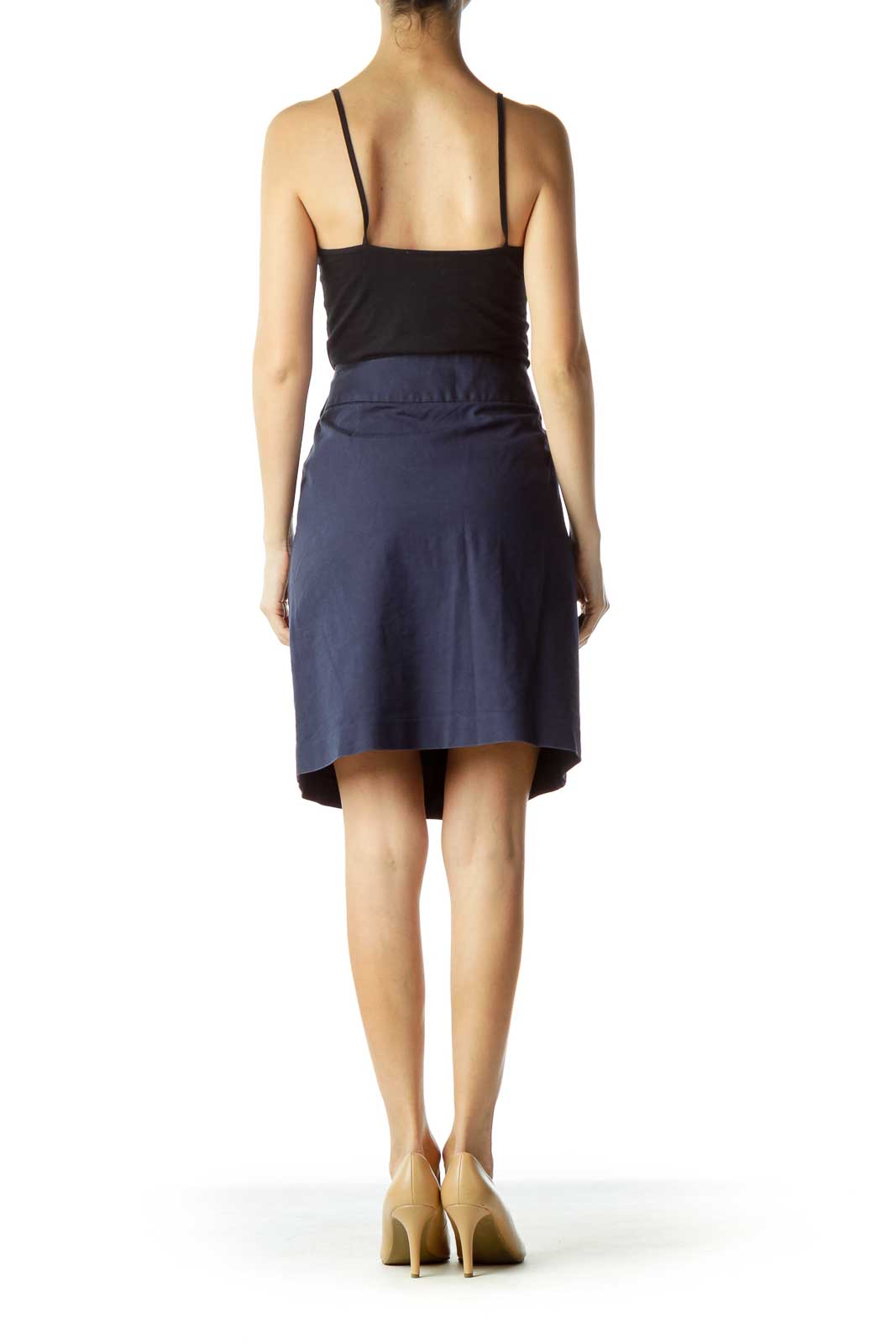 Blue Pocketed & Buttoned Skirt