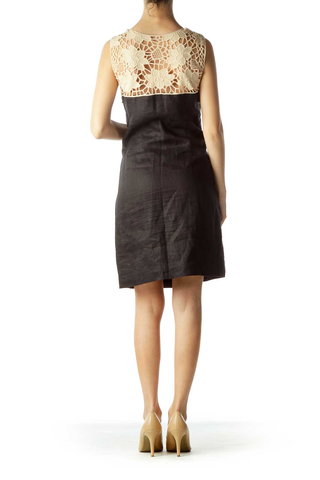 Beige Black Flower Lace Dress