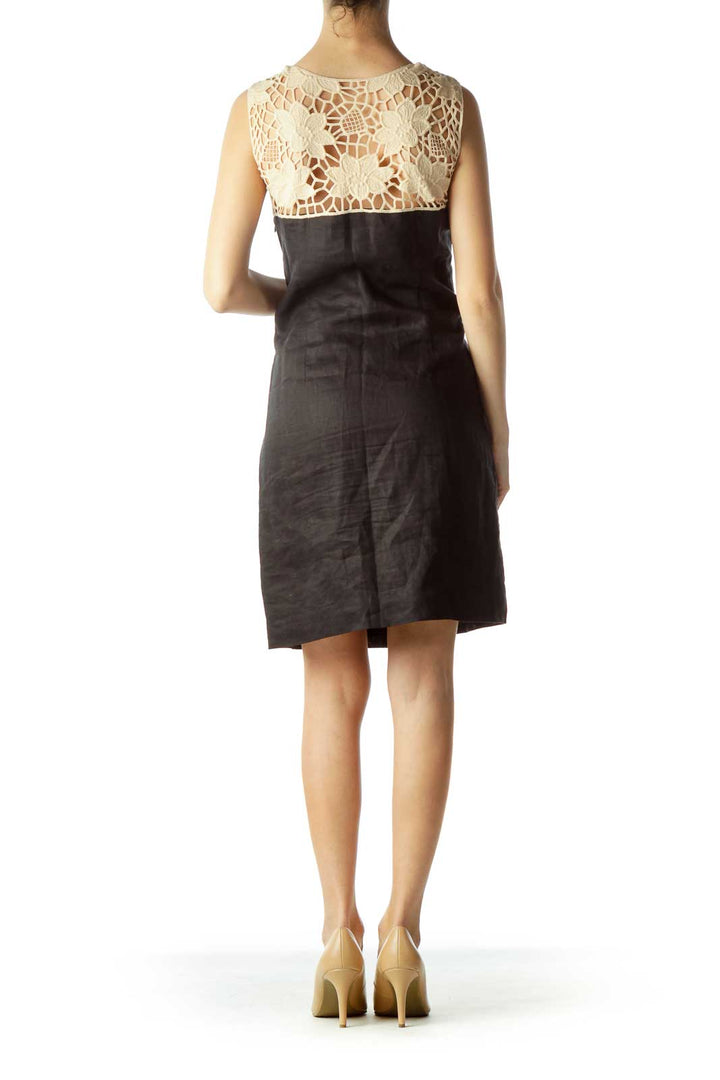 Beige Black Flower Lace Dress