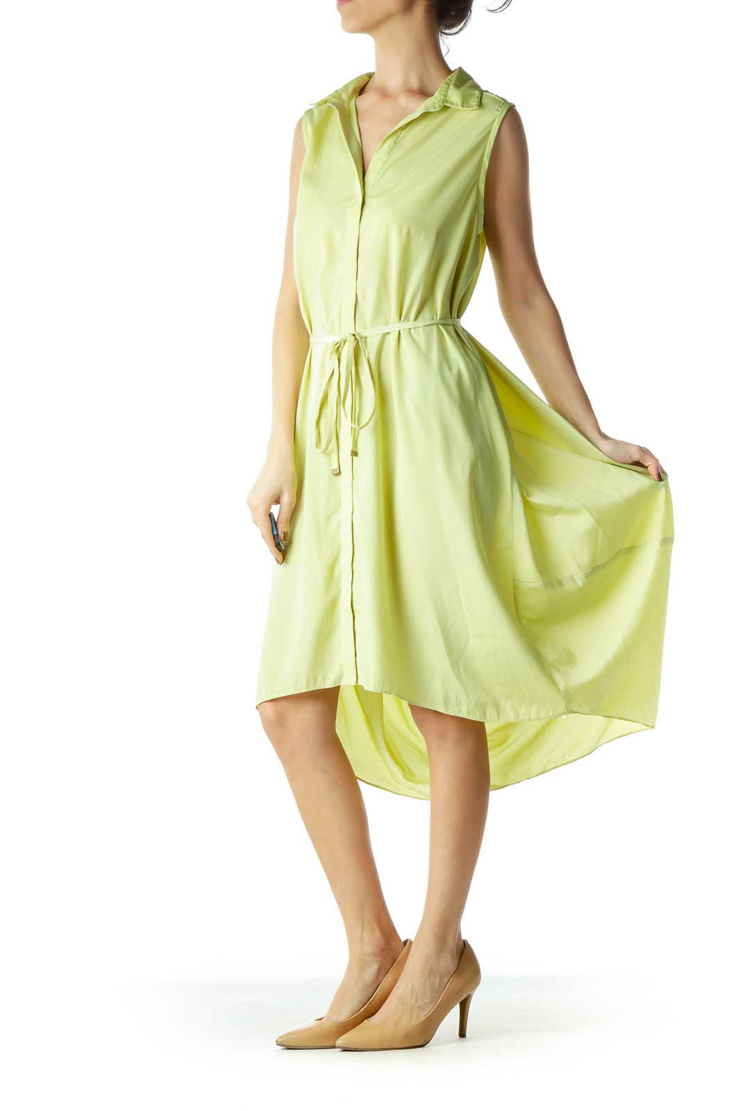 Green Sleeveless Shirt Dress