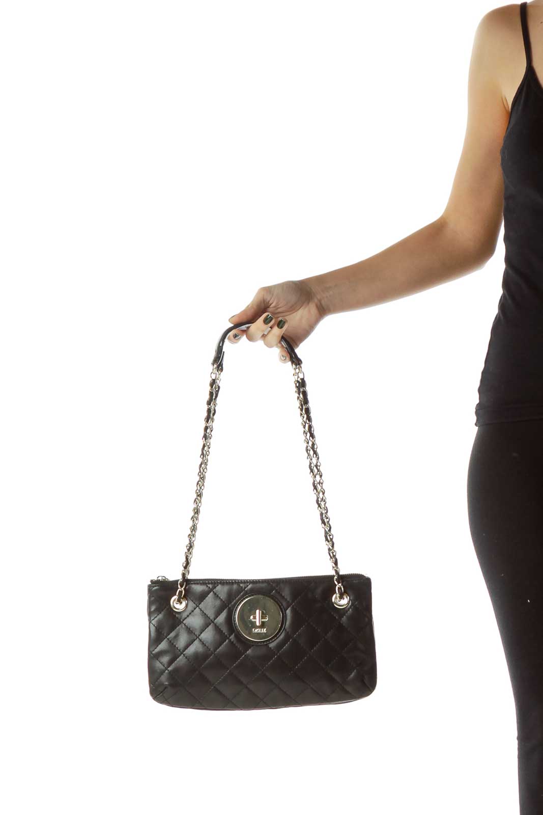 Black Leather Chain Quilted Crossbody Bag