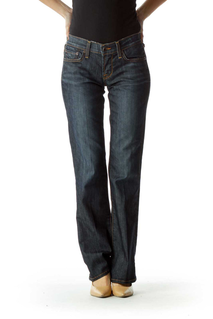 Blue Denim Straight Leg Jeans