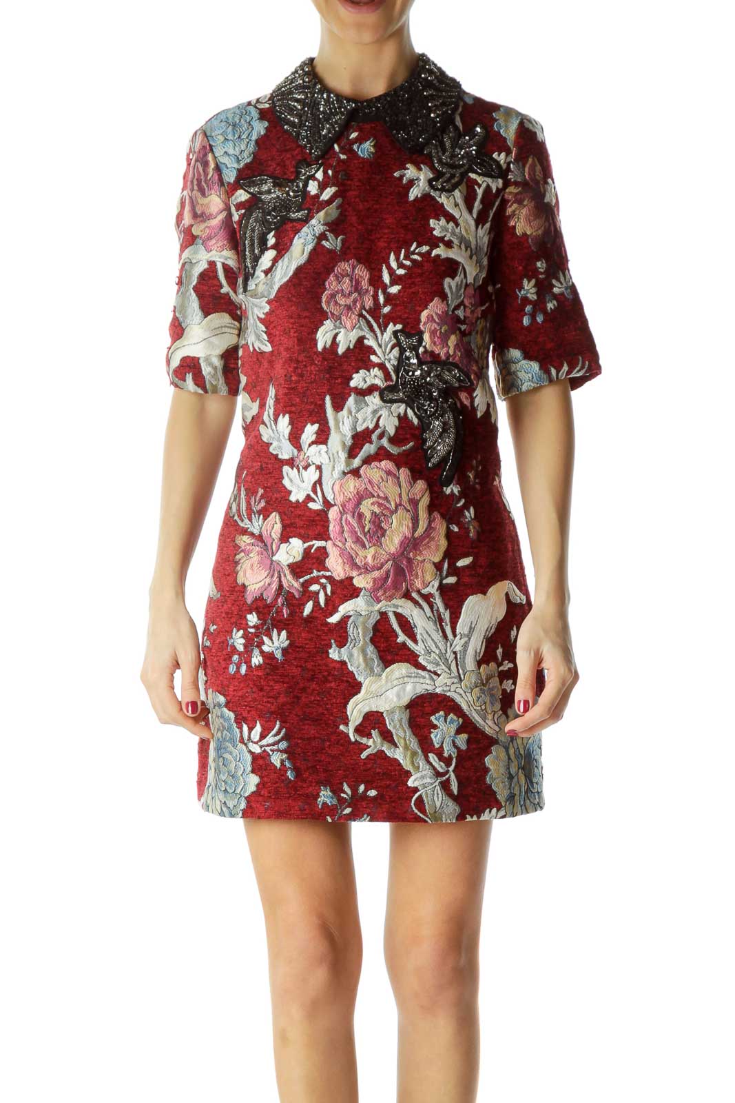 Red Black Beaded Embroidered Dress