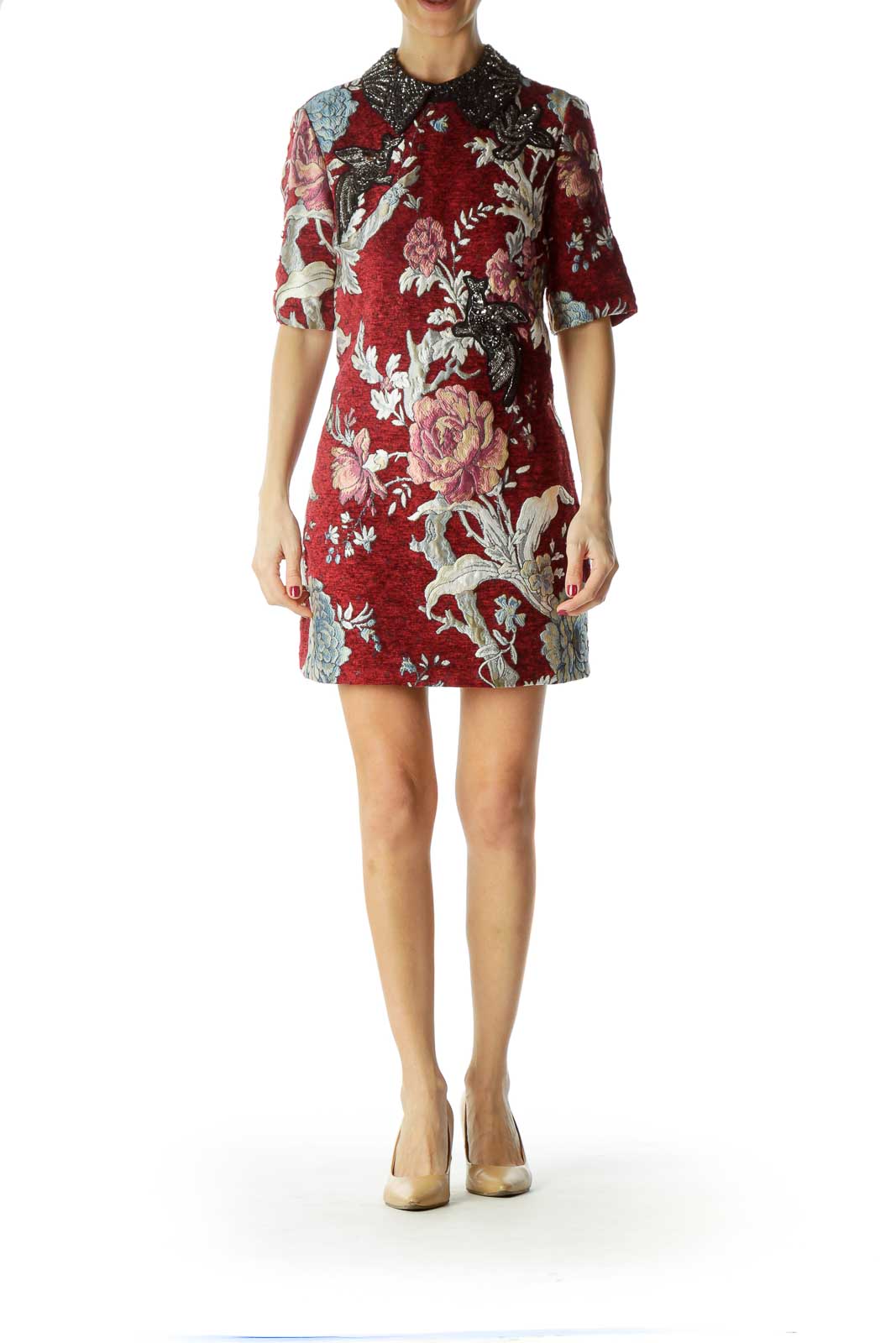 Red Black Beaded Embroidered Dress