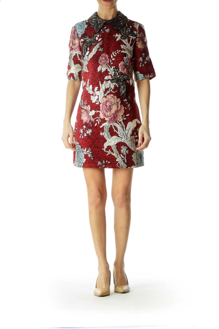 Red Black Beaded Embroidered Dress