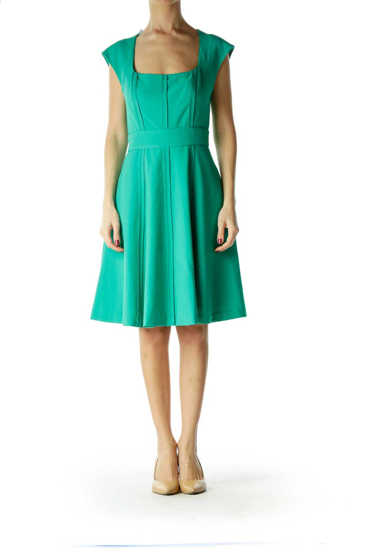 Green Square Neck Empire Waist Dress