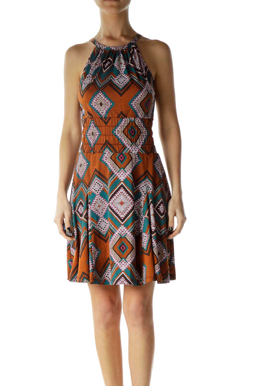 Multicolor Polka-Dot Tribal Print Dress