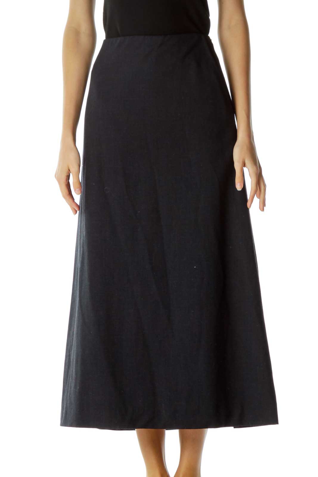 Blue Pocketed Long A-Line Skirt