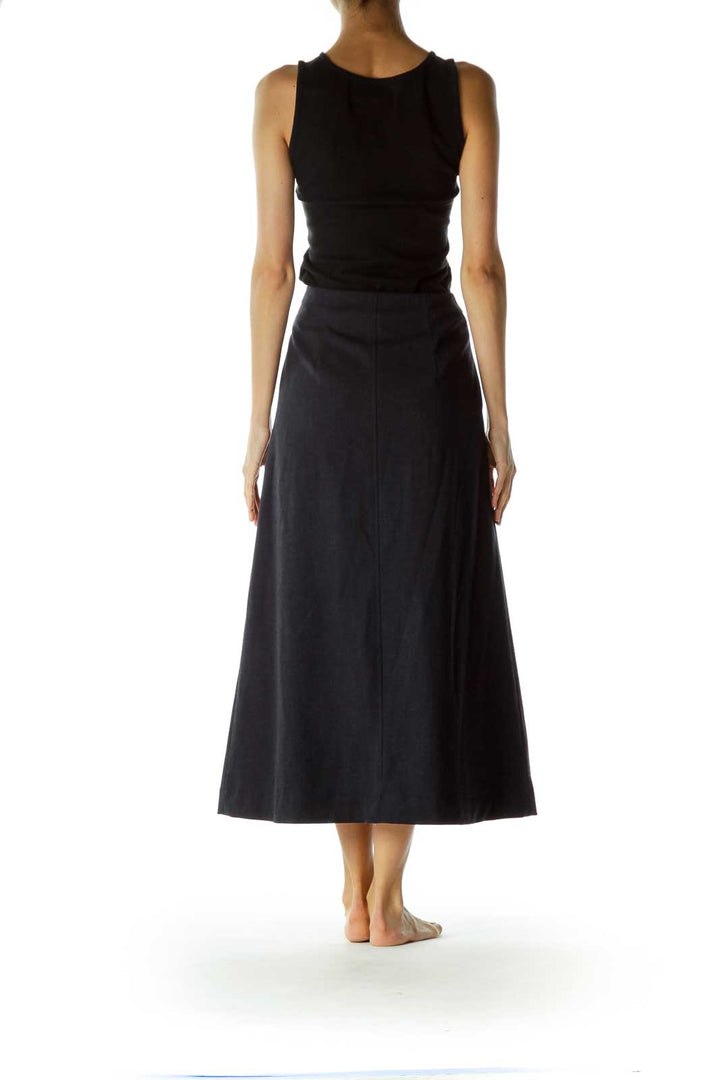 Blue Pocketed Long A-Line Skirt