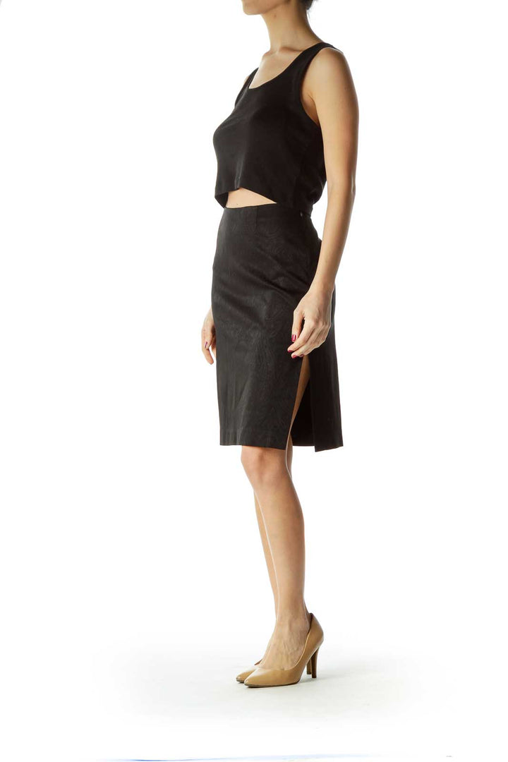 Black Printed Side-Zippered Pencil Skirt