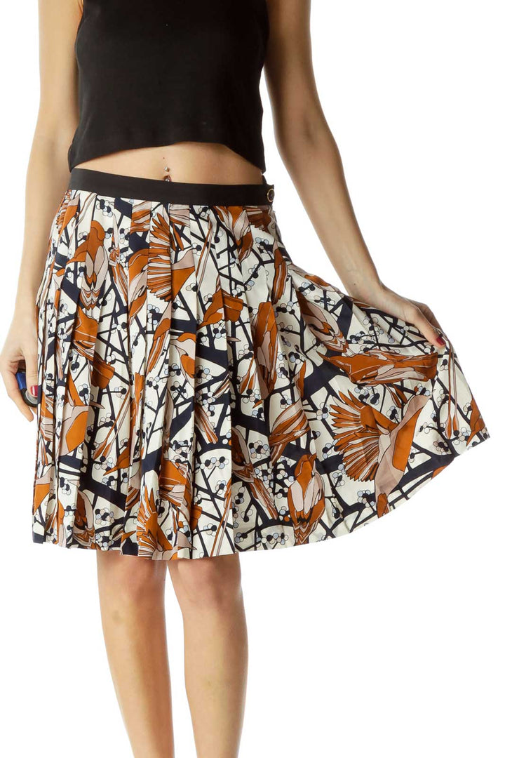 Multicolor 100% Silk Pleated Flared Skirt