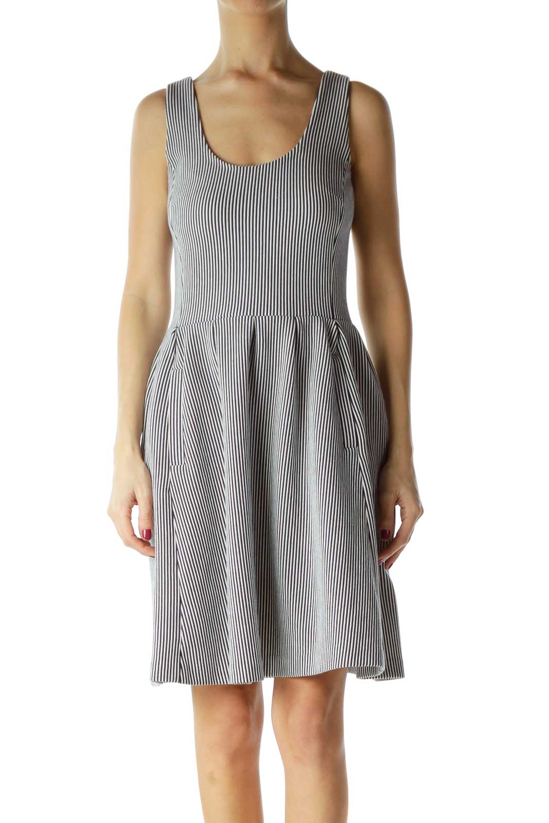Navy White Stripe Knit A-Line Dress