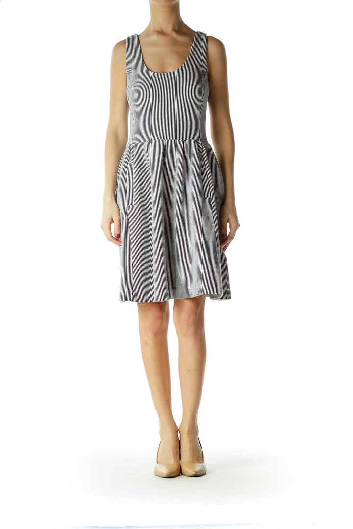 Navy White Stripe Knit A-Line Dress