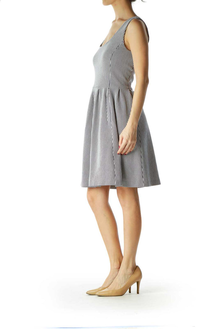 Navy White Stripe Knit A-Line Dress