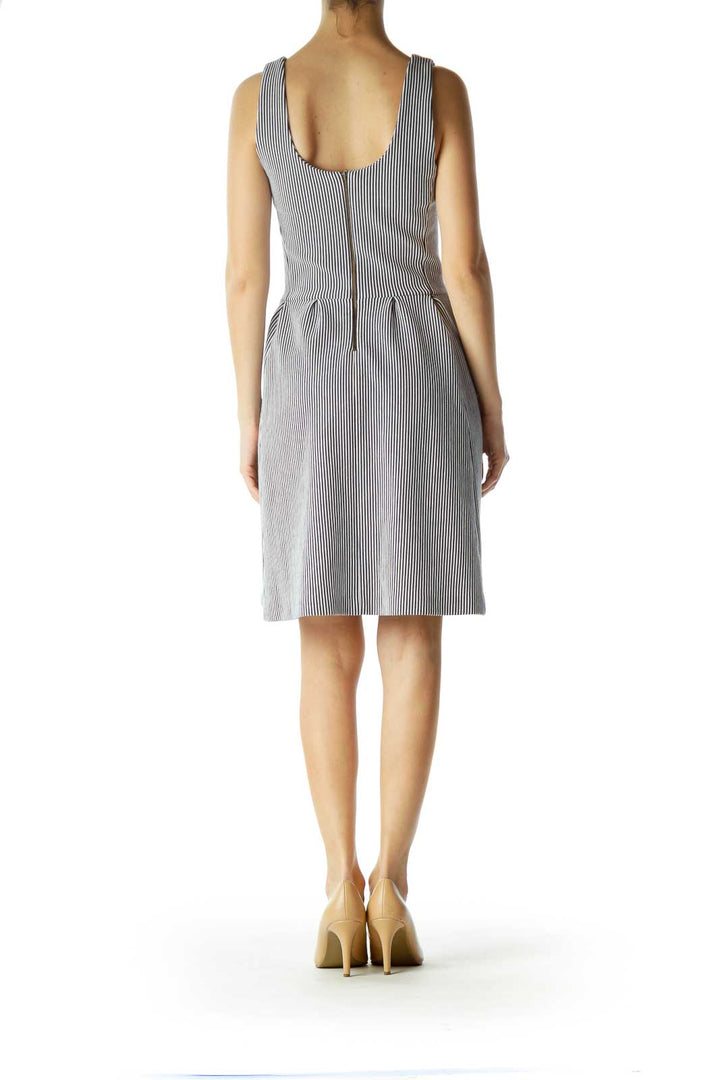 Navy White Stripe Knit A-Line Dress