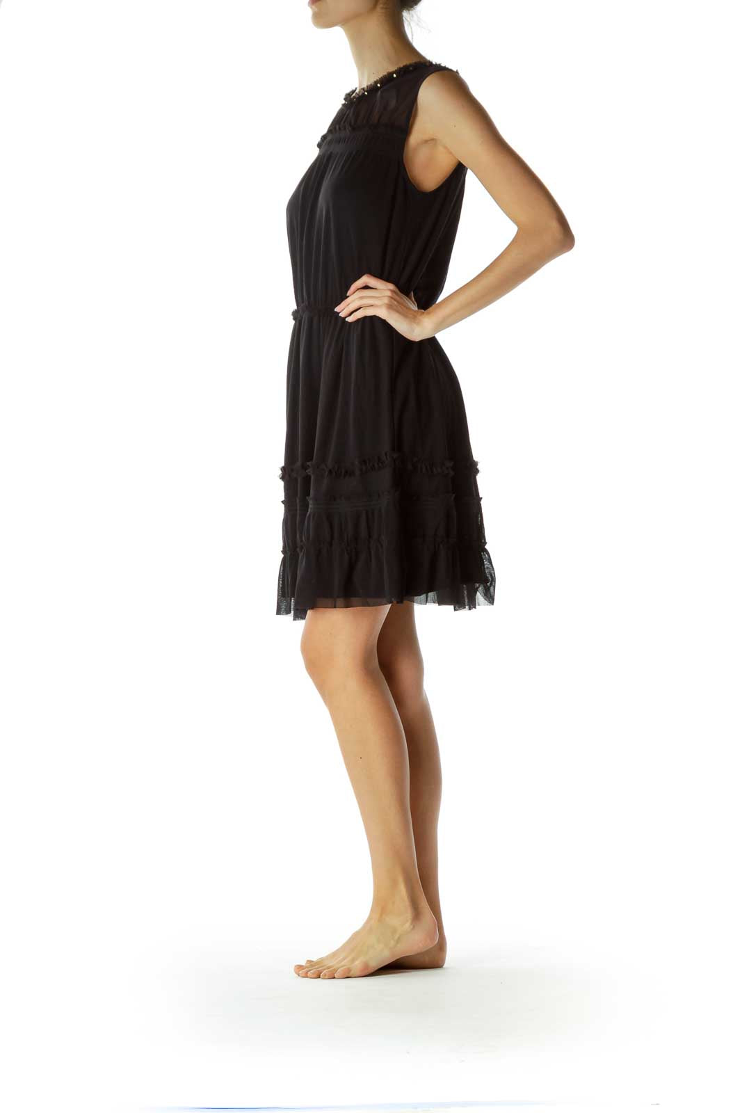 Black Ruffled Mesh Dress