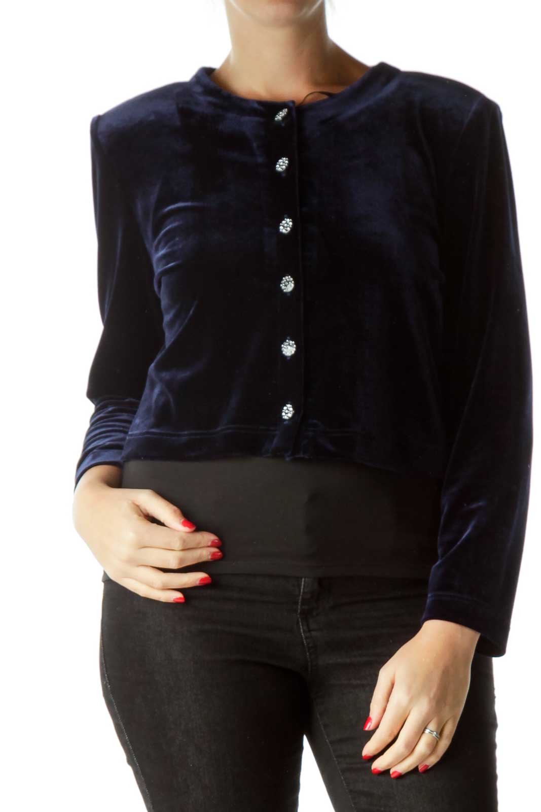 Navy Velvet Cropped Jacket