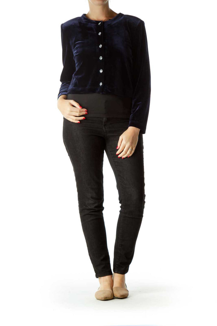 Navy Velvet Cropped Jacket