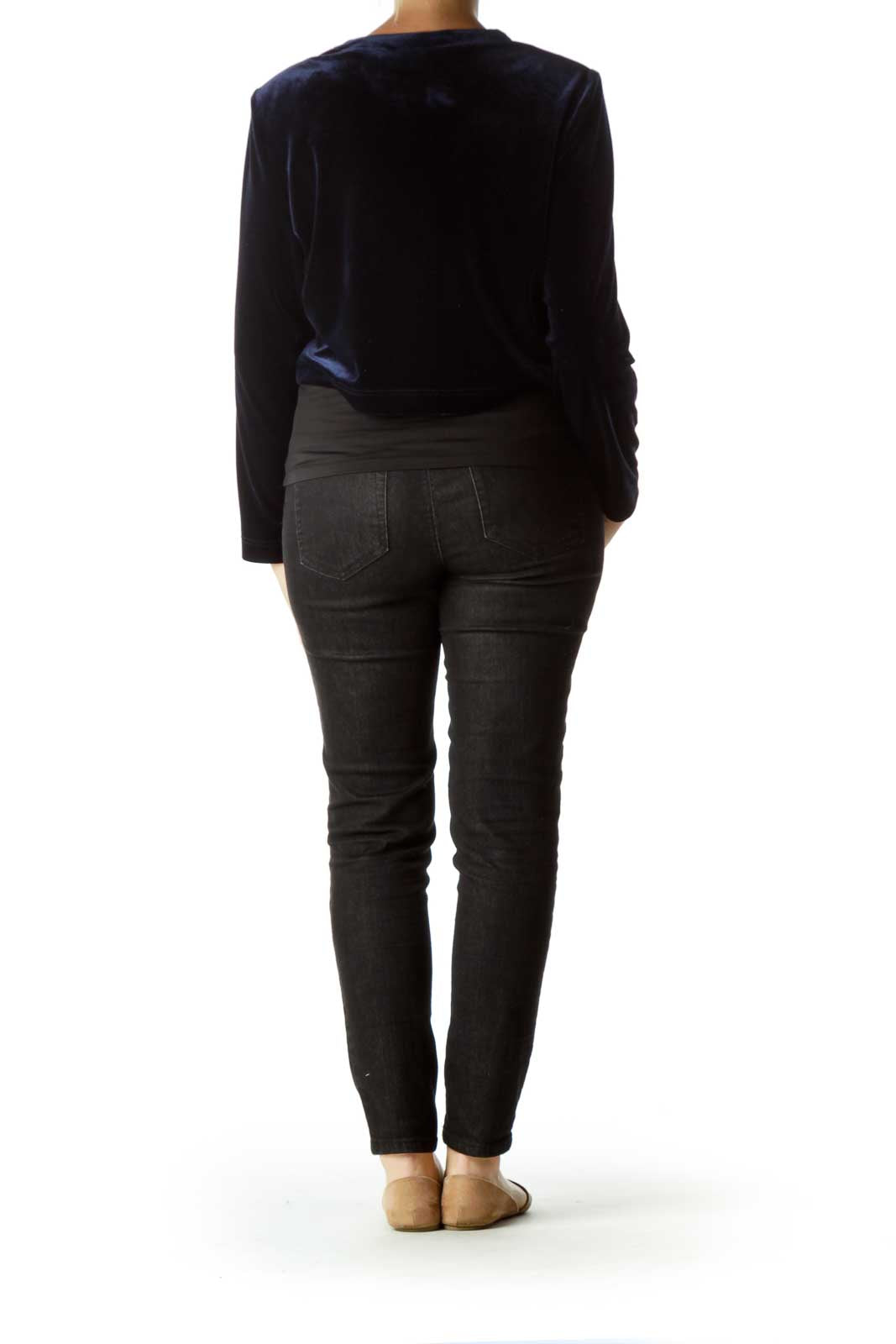 Navy Velvet Cropped Jacket