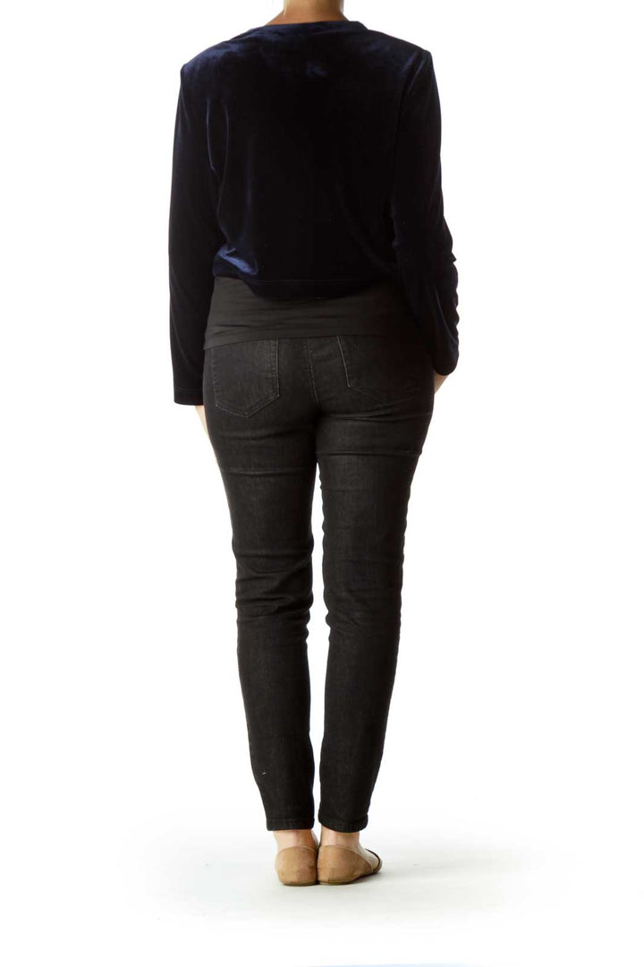 Navy Velvet Cropped Jacket