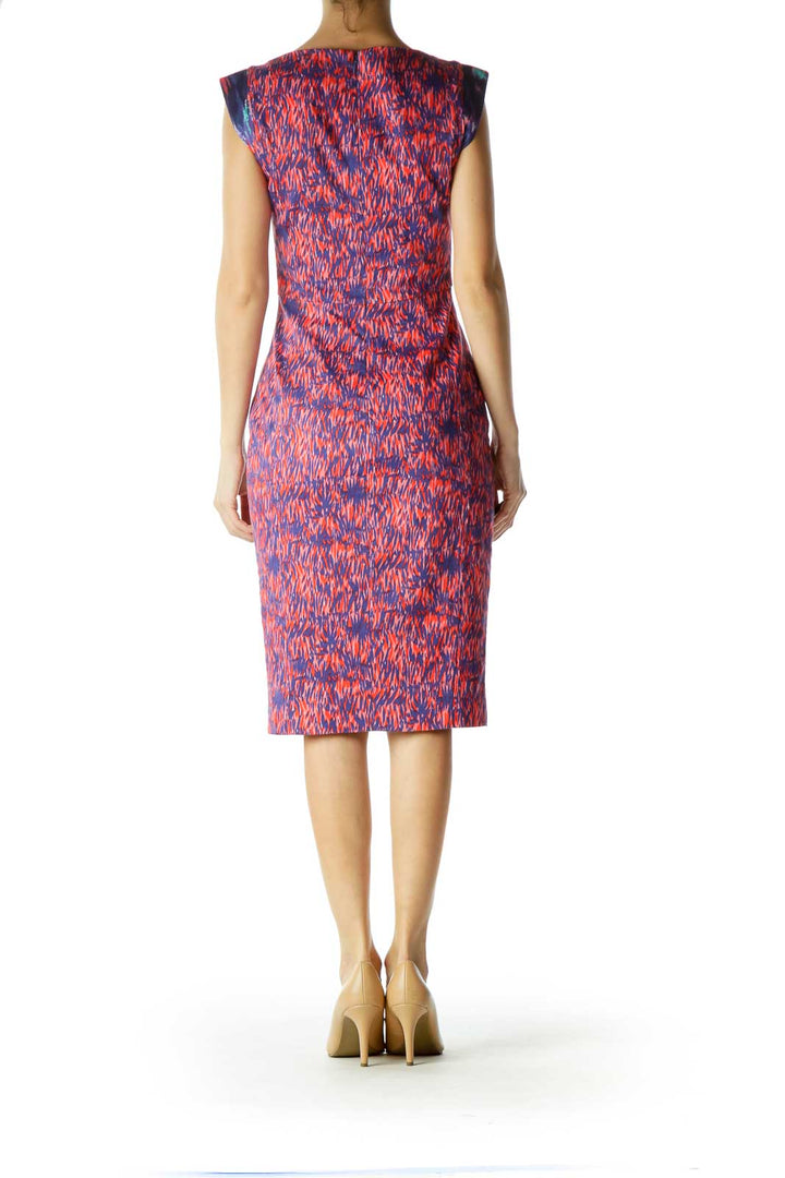 Multicolor Print Cap Sleeves Work Dress