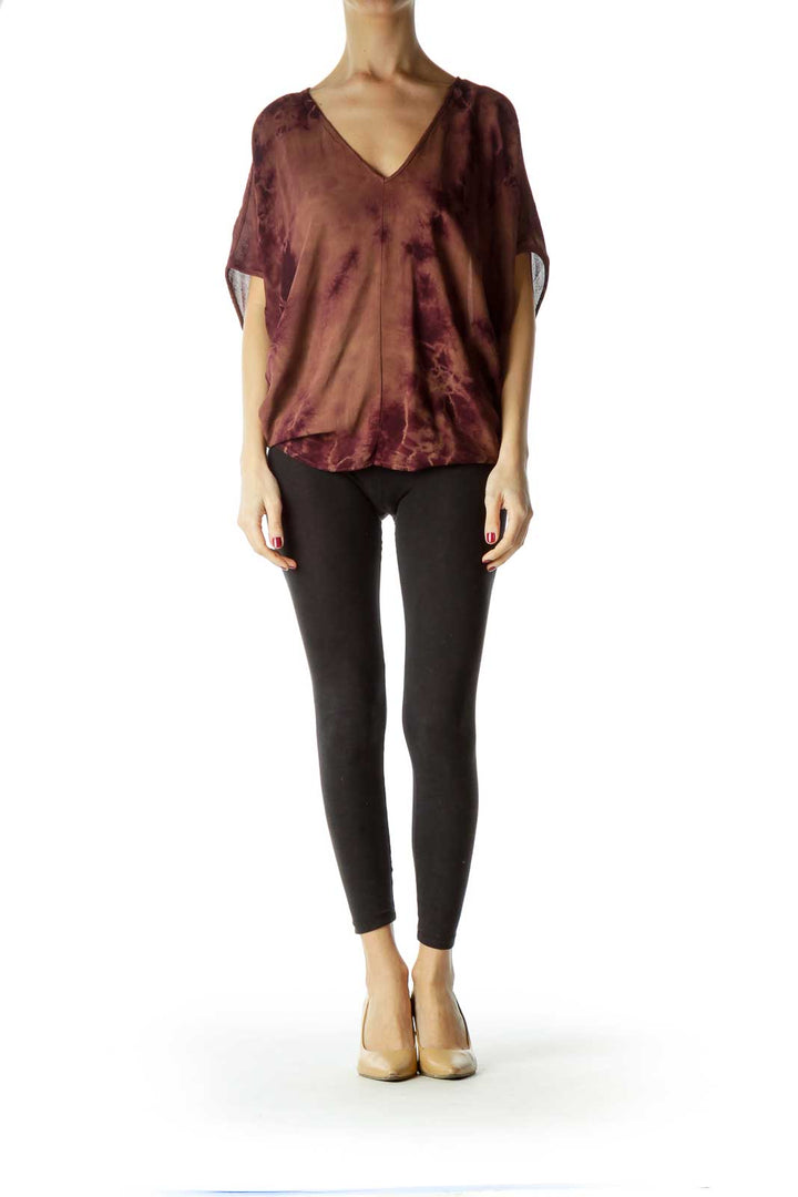 Purple Brown Bat-Sleeve Blouse