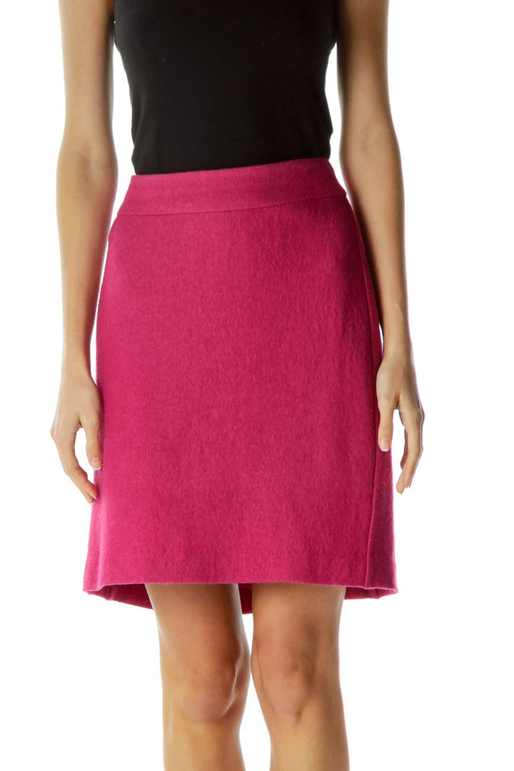 Pink Textured Back Zipper and Slit A-Line Skirt