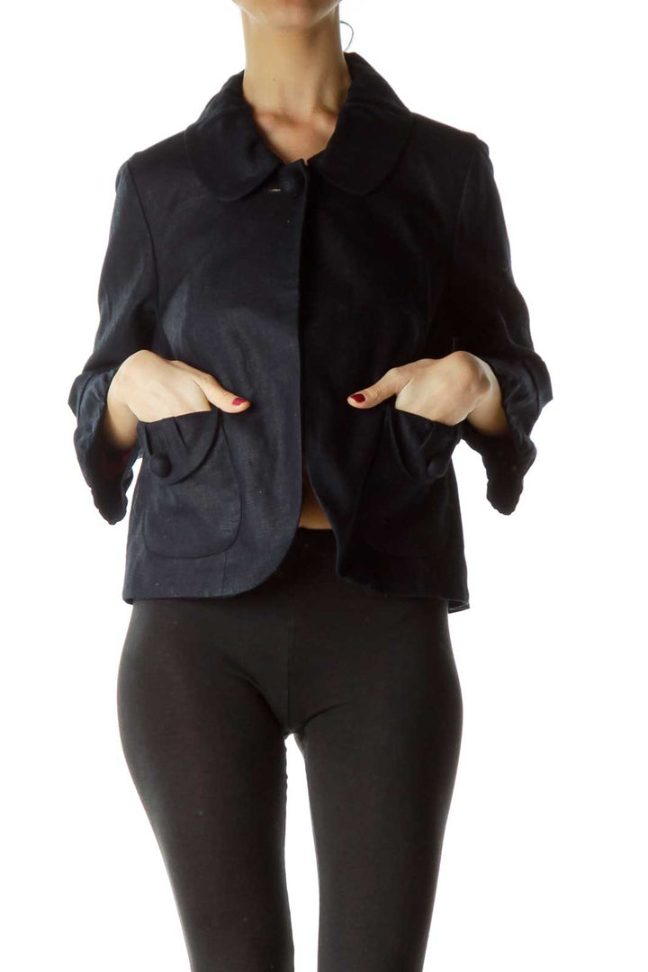 Blue Textured Pocketed Blazer