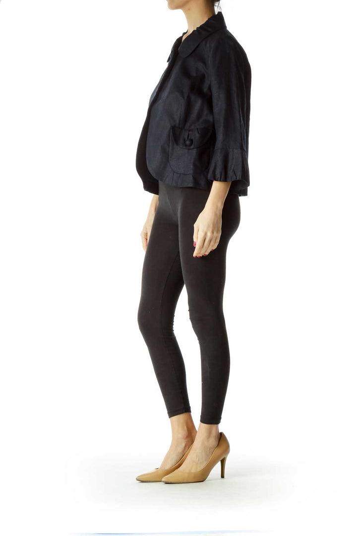 Blue Textured Pocketed Blazer