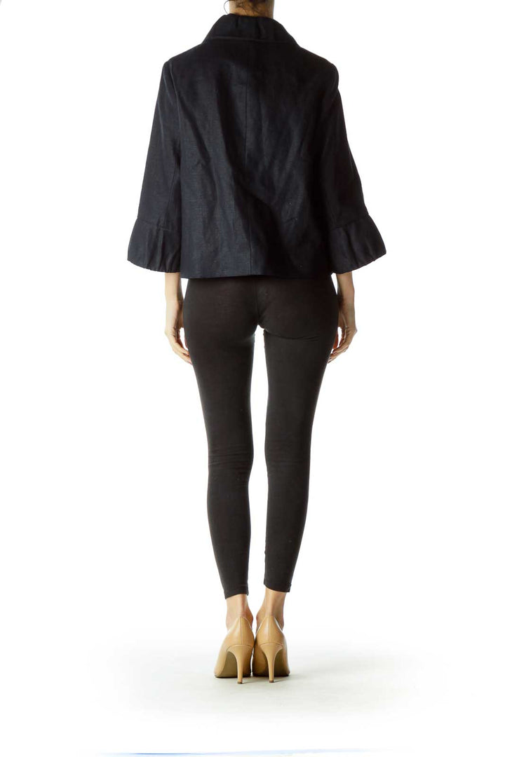 Blue Textured Pocketed Blazer