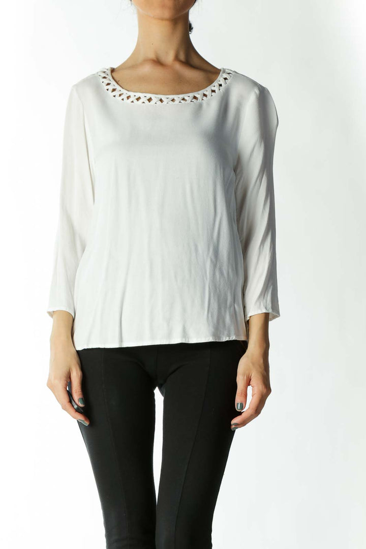 White Round Neck Crocheted Blouse