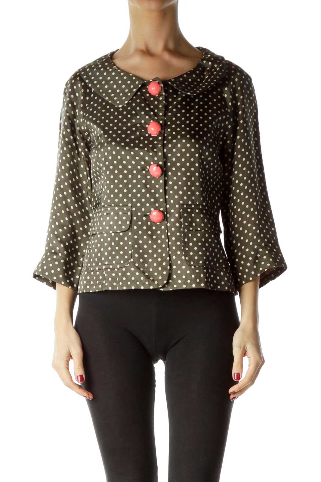 Green White Polka Dot Buttoned Jacket
