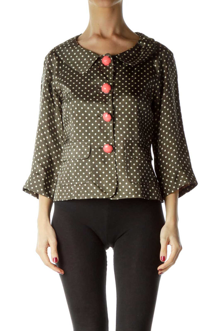 Green White Polka Dot Buttoned Jacket
