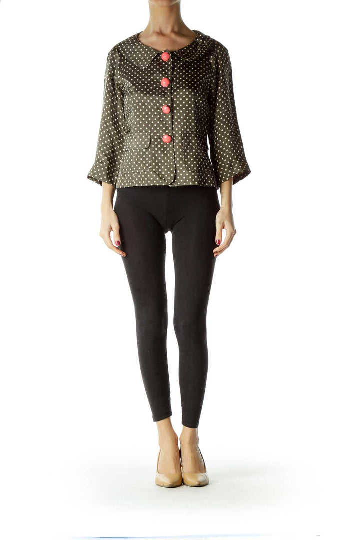Green White Polka Dot Buttoned Jacket